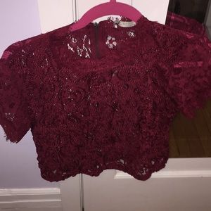 Red lace cropped shirt
